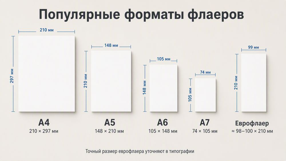 Размеры флаеров: А4, А5, А6, А7 и еврофлаер