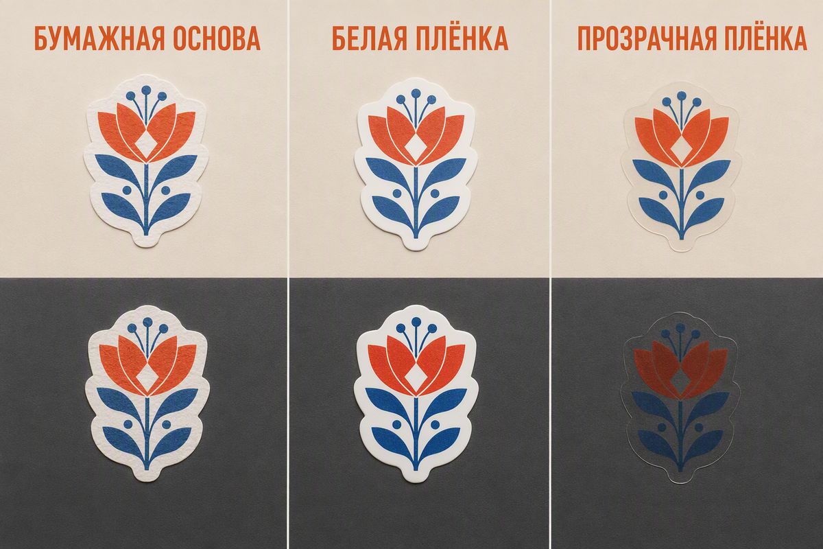 Бумажная, белая плёночная и прозрачная основа
